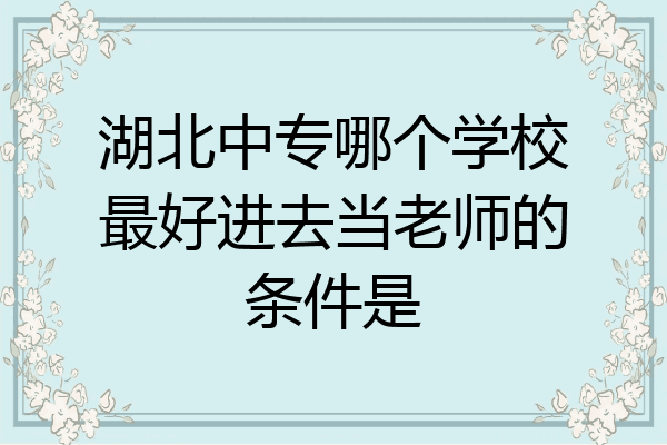 湖北中专哪个学校最好进去当老师的条件是