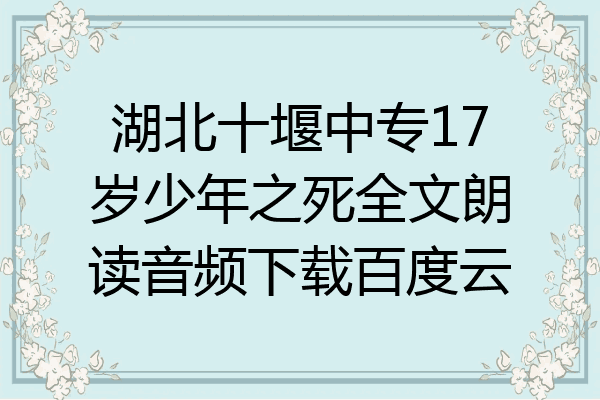 湖北十堰中专17岁少年之死全文朗读音频下载百度云
