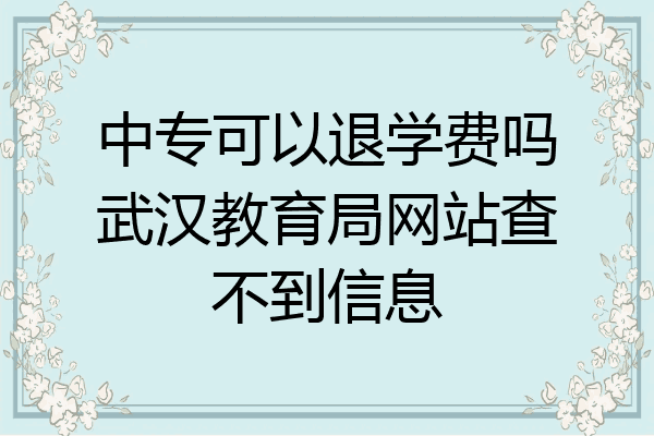 中专可以退学费吗武汉教育局网站查不到信息