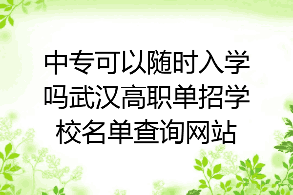 中专可以随时入学吗武汉高职单招学校名单查询网站