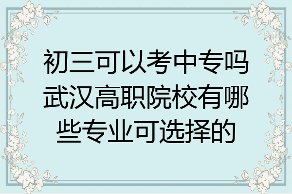 初三可以考中专吗武汉高职院校有哪些专业可选择的