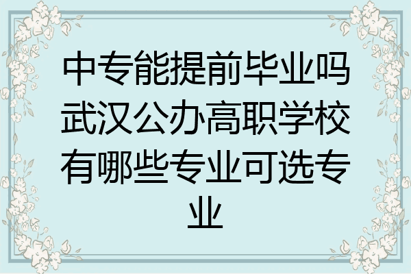 中专能提前毕业吗武汉公办高职学校有哪些专业可选专业
