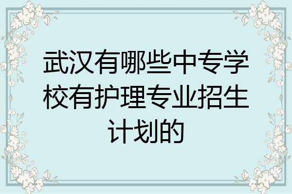 武汉有哪些中专学校有护理专业招生计划的