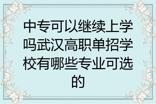 中专可以继续上学吗武汉高职单招学校有哪些专业可选的