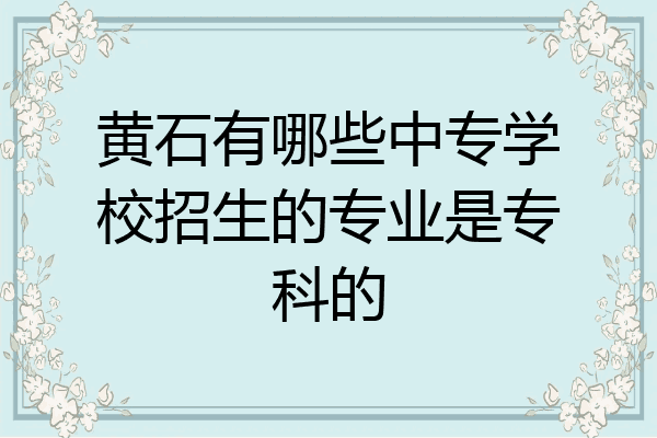 黄石有哪些中专学校招生的专业是专科的