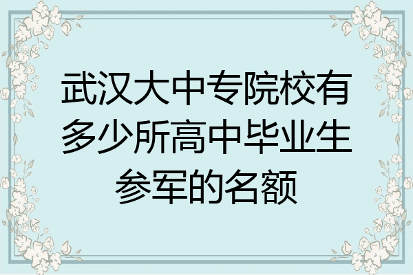 武汉大中专院校有多少所高中毕业生参军的名额
