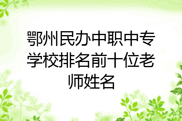 鄂州民办中职中专学校排名前十位老师姓名