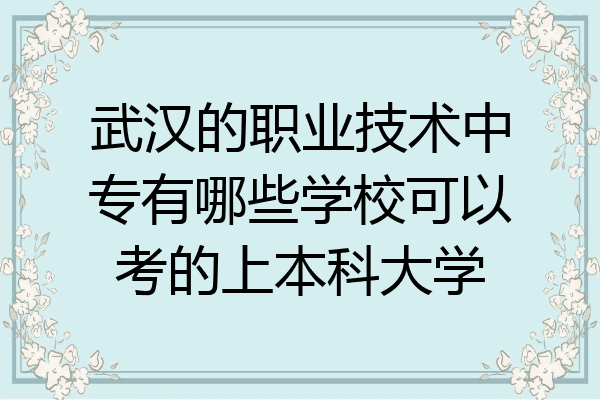 武汉的职业技术中专有哪些学校可以考的上本科大学