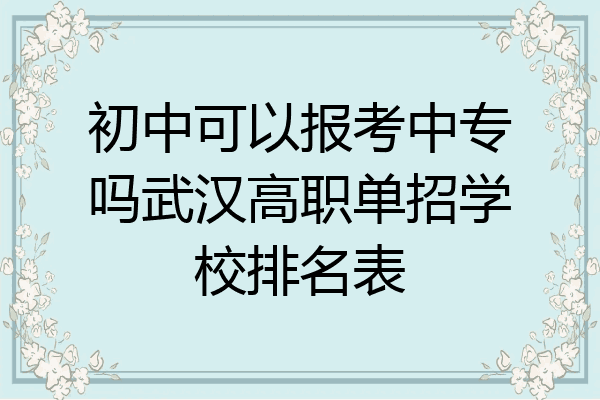 初中可以报考中专吗武汉高职单招学校排名表