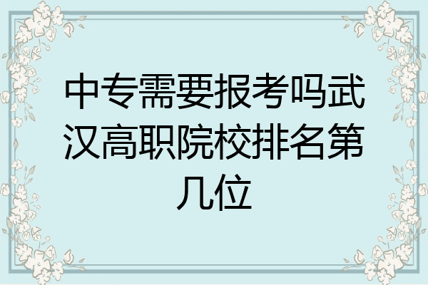 中专需要报考吗武汉高职院校排名第几位