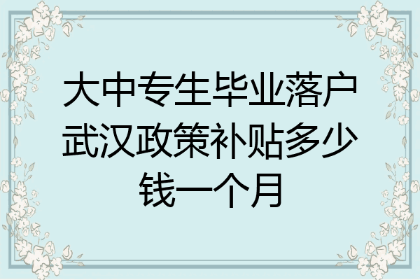 大中专生毕业落户武汉政策补贴多少钱一个月