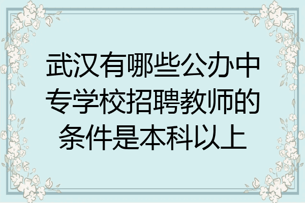 武汉有哪些公办中专学校招聘教师的条件是本科以上