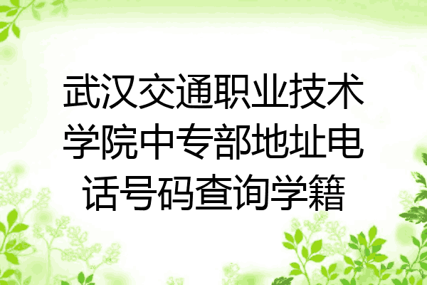 武汉交通职业技术学院中专部地址电话号码查询学籍