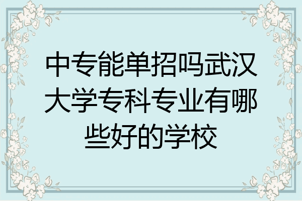 中专能单招吗武汉大学专科专业有哪些好的学校