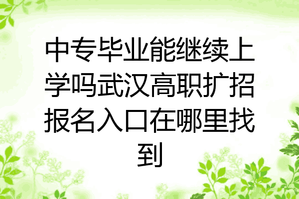 中专毕业能继续上学吗武汉高职扩招报名入口在哪里找到