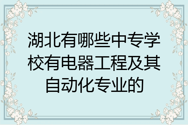 湖北有哪些中专学校有电器工程及其自动化专业的