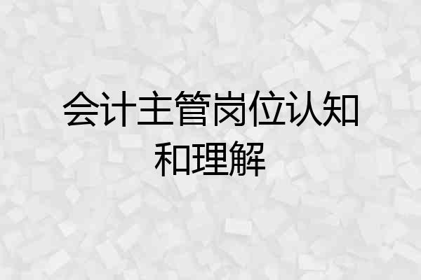 会计主管岗位认知和理解