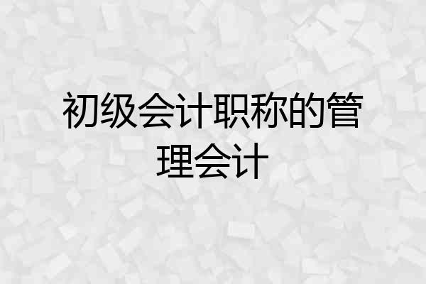 初级会计职称的管理会计