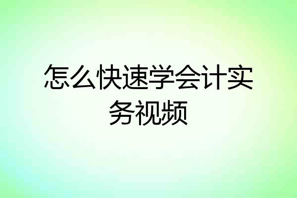 怎么快速学会计实务视频