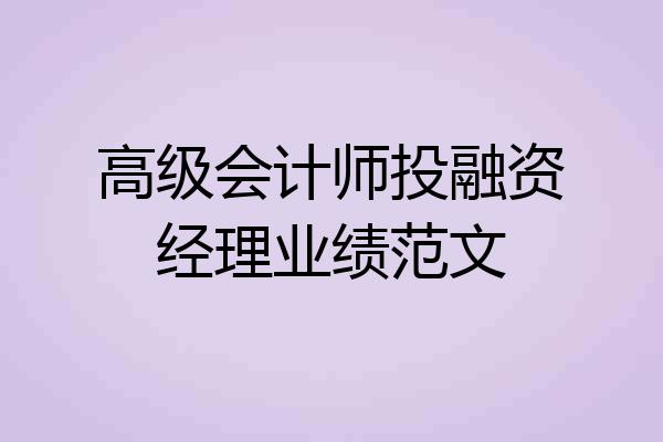 高级会计师投融资经理业绩范文