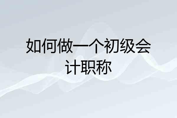 如何做一个初级会计职称