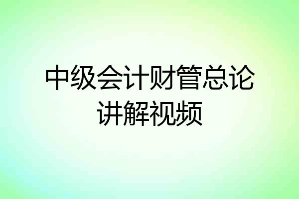 中级会计财管总论讲解视频