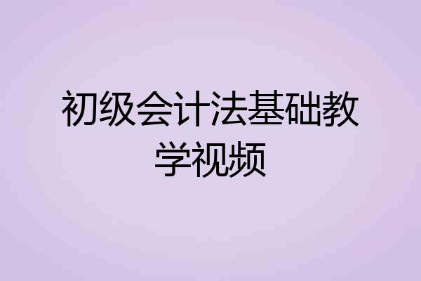初级会计法基础教学视频