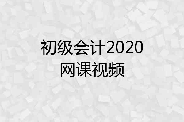 初级会计2020网课视频