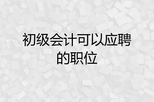 初级会计可以应聘的职位