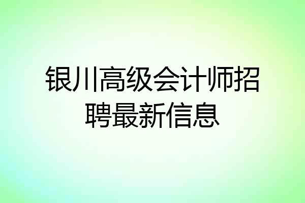 银川高级会计师招聘最新信息