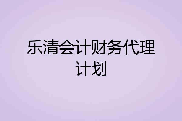 乐清会计财务代理计划