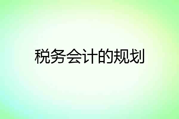 税务会计的规划