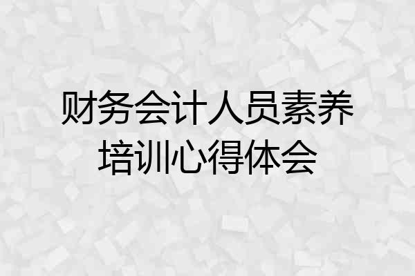 财务会计人员素养培训心得体会