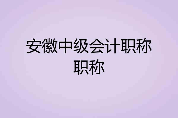 安徽中级会计职称职称