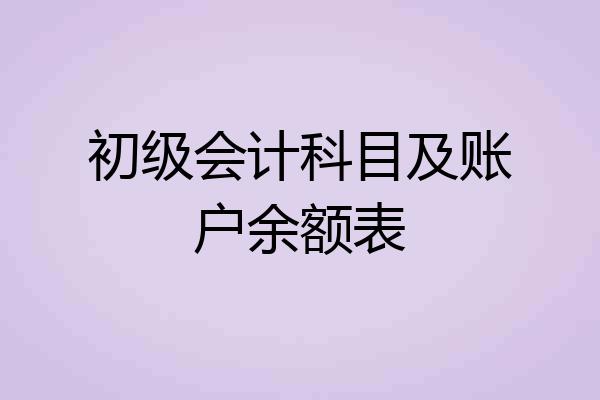 初级会计科目及账户余额表