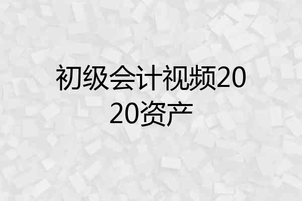 初级会计视频2020资产