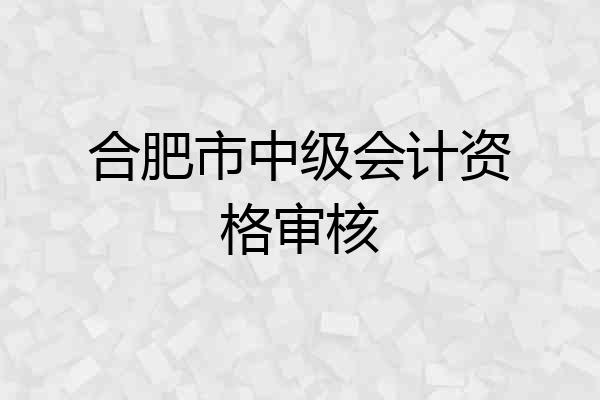 合肥市中级会计资格审核