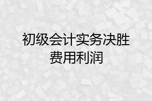 初级会计实务决胜费用利润