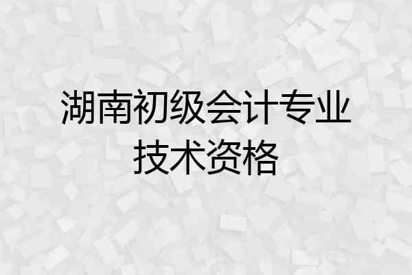 湖南初级会计专业技术资格