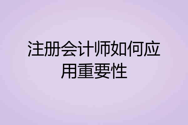 注册会计师如何应用重要性