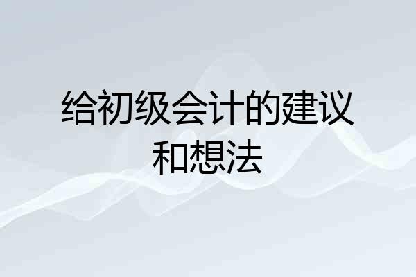 给初级会计的建议和想法