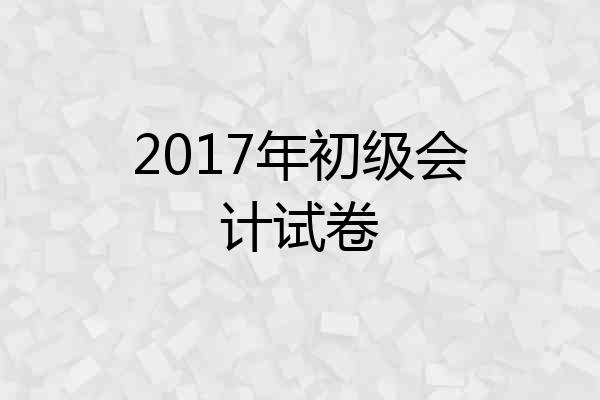 2017年初级会计试卷