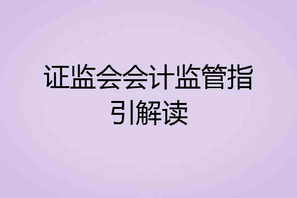 证监会会计监管指引解读