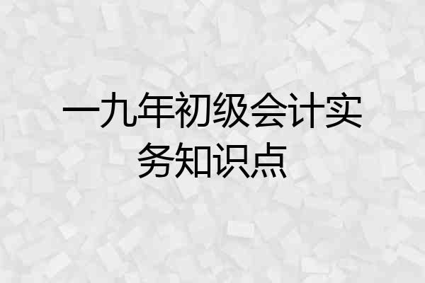 一九年初级会计实务知识点