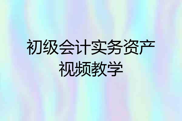 初级会计实务资产视频教学