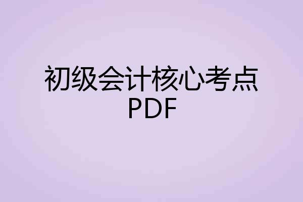 初级会计核心考点PDF