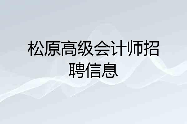 松原高级会计师招聘信息