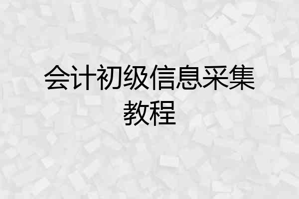 会计初级信息采集教程