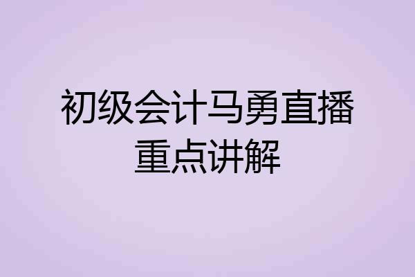 初级会计马勇直播重点讲解