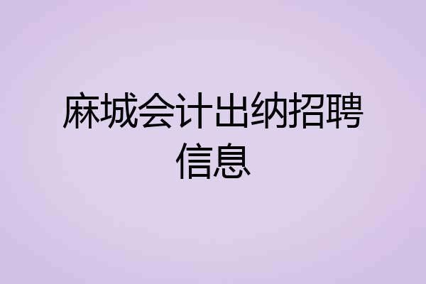 麻城会计出纳招聘信息